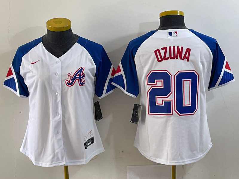 Womens Atlanta Braves #20 Marcell Ozuna Number White 2023 City Connect Cool Base Stitched Jersey